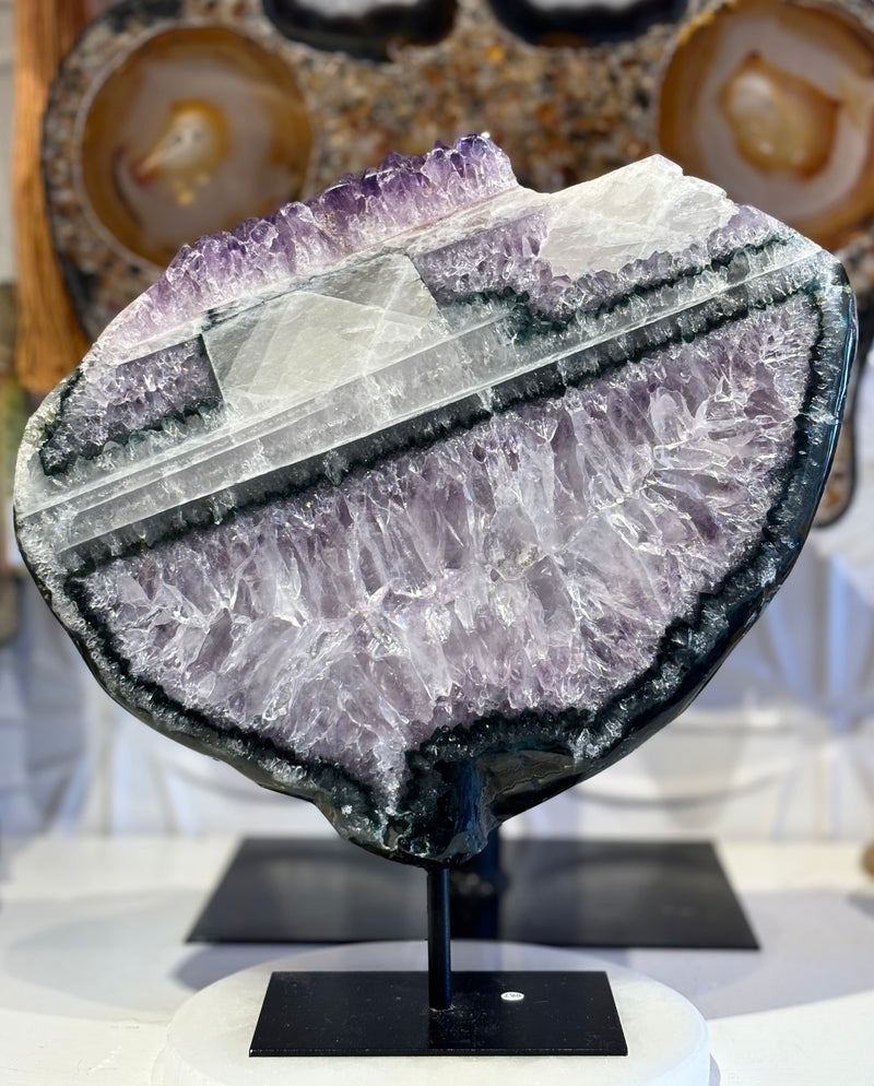 Amethyst Slab with Calcite on Stand