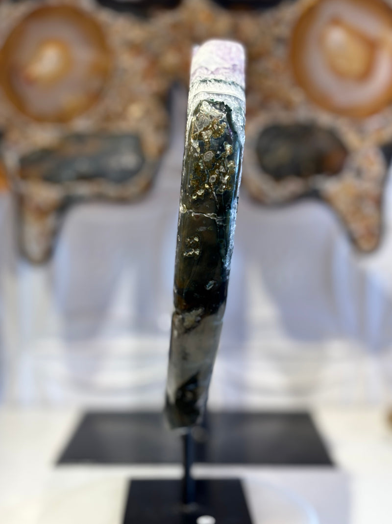 Amethyst Slab with Calcite on Stand