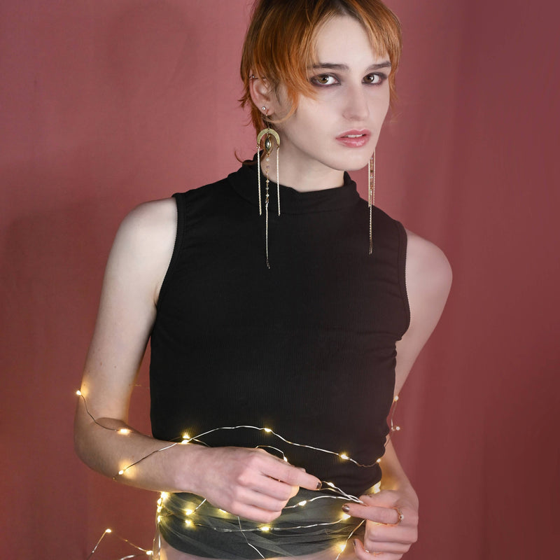 Dramatic Super Charged Goddess Energy 6 Tourmaline Arch Ear: Labradorite