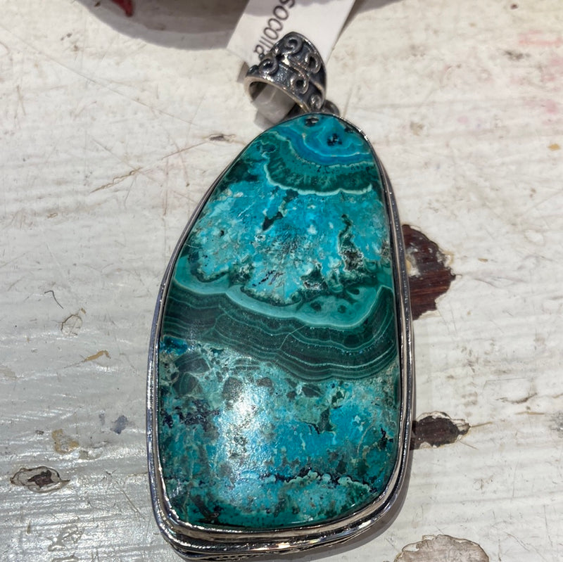 Malachite with chrysocolla pendant