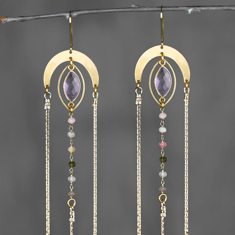 Dramatic Super Charged Goddess Energy 6 Tourmaline Arch Ear: Labradorite