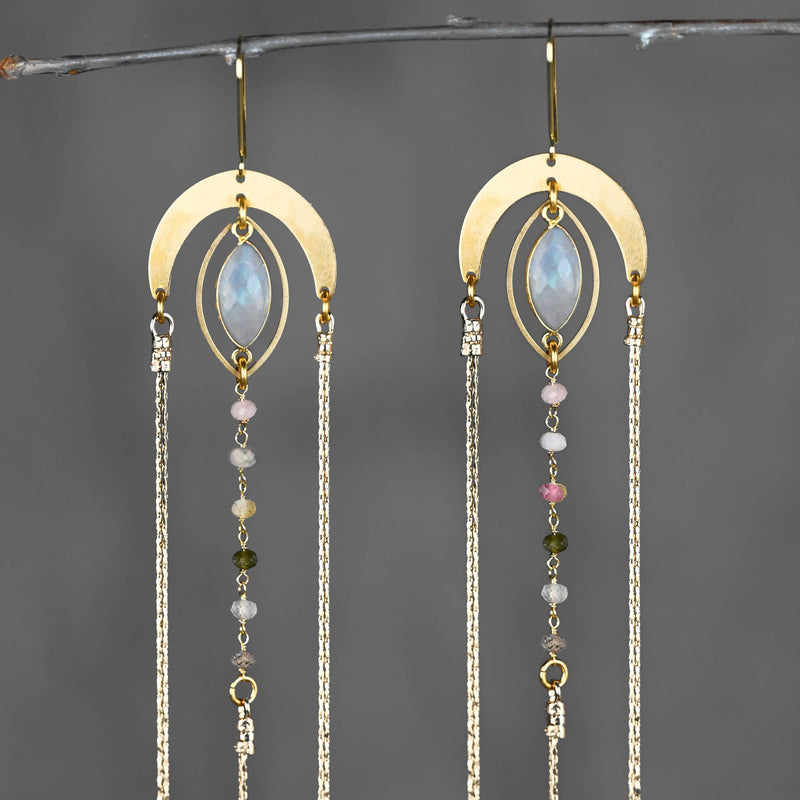 Dramatic Super Charged Goddess Energy 6 Tourmaline Arch Ear: Labradorite
