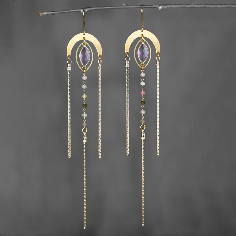 Dramatic Super Charged Goddess Energy 6 Tourmaline Arch Ear: Labradorite