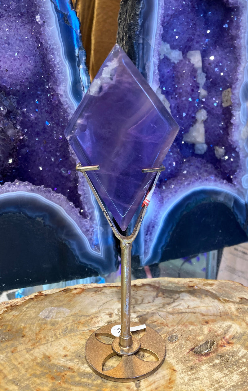 Diamond Shape Purple Fluorite with Stand