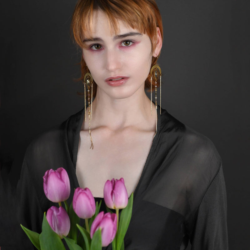 Dramatic Super Charged Goddess Energy 6 Tourmaline Arch Ear: Labradorite