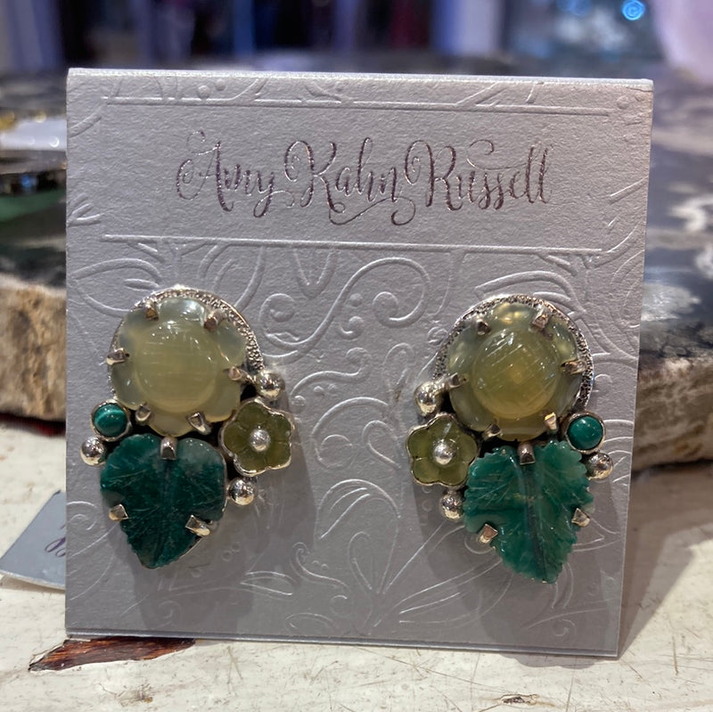 Jade earrings with malachite and quartz