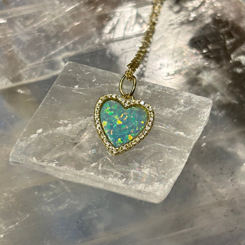 Blue Opal Heart Pendant on Gold Vermeil Chain