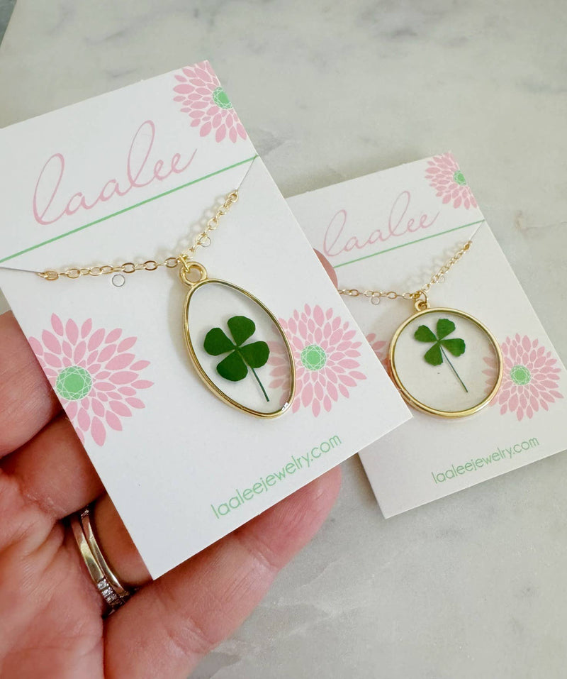 St. Patricks Day Jewelry, Green Four Leaf Clover Necklace: 18"(popular for adults) / Oval