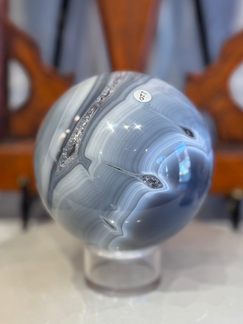 Agate Sphere with Amethyst and Calcite