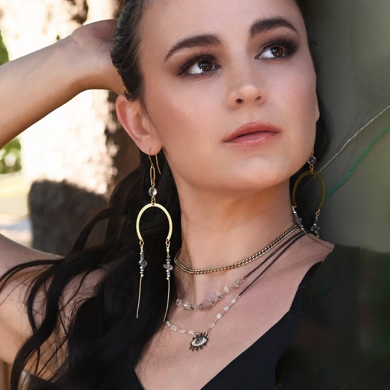 Crystal Encrusted Eye w 8 Aquamarine and Black & Gold Chain : 16 + Extender