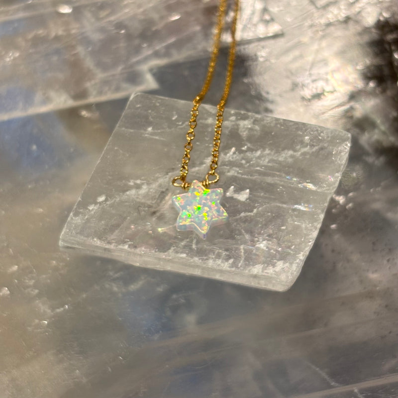 White Opal Star Pendant on Gold Vermeil Chain