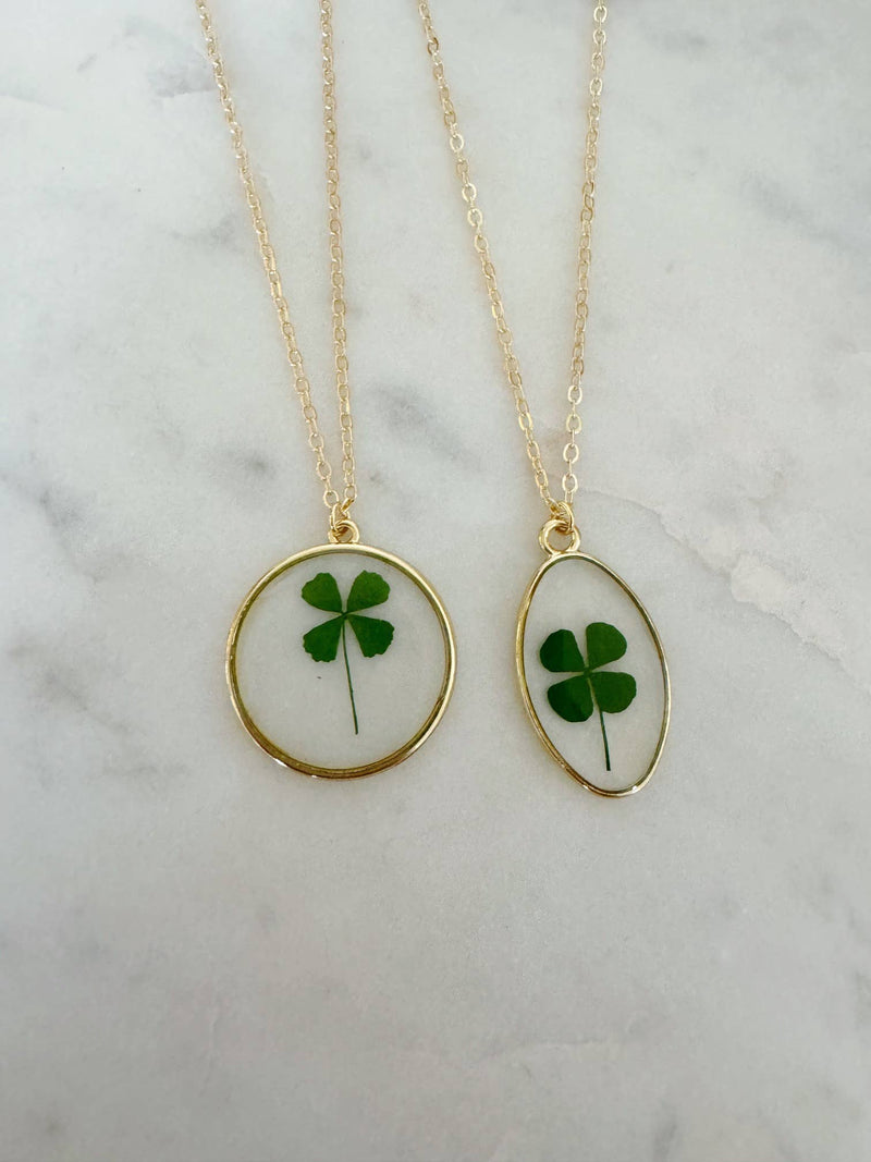 St. Patricks Day Jewelry, Green Four Leaf Clover Necklace: 18"(popular for adults) / Oval