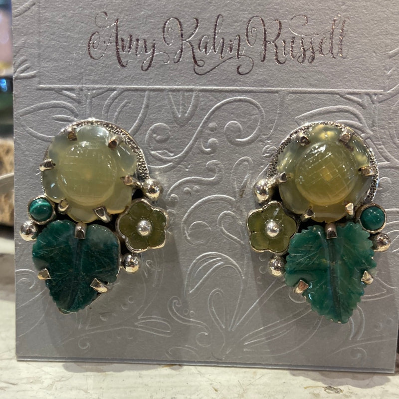 Jade earrings with malachite and quartz