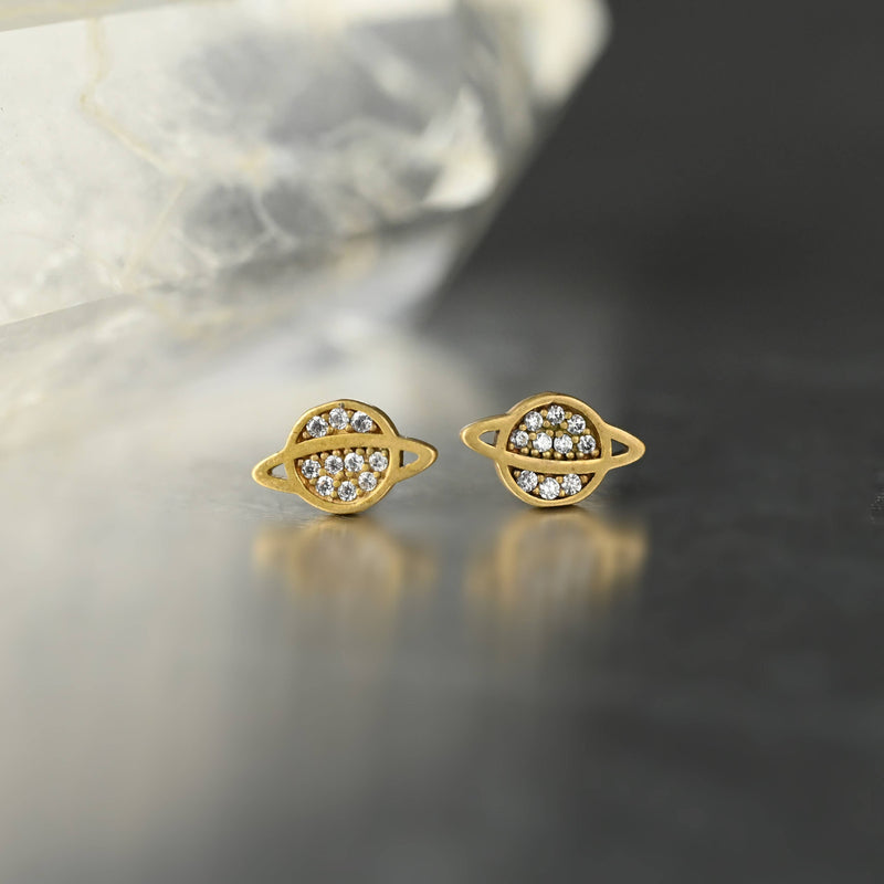 To The Moon & Back Studs with Pave Stones