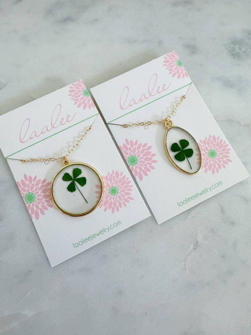 St. Patricks Day Jewelry, Green Four Leaf Clover Necklace: 18"(popular for adults) / Oval