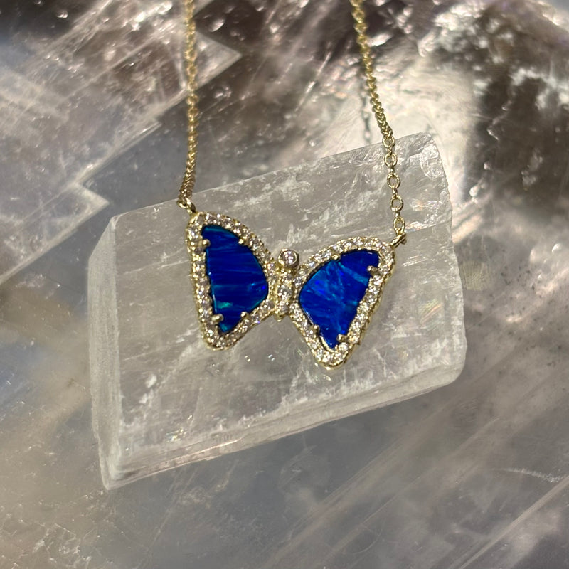 Blue Opal Butterfly Pendant on Gold Vermeil Chain