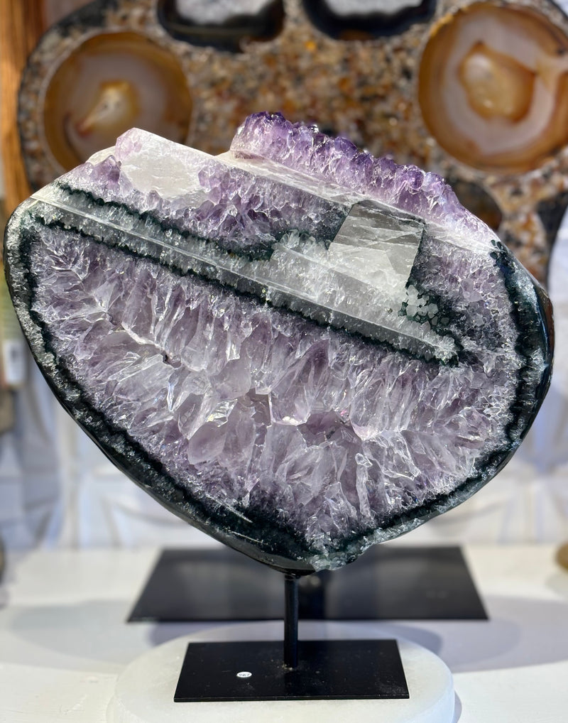 Amethyst Slab with Calcite on Stand