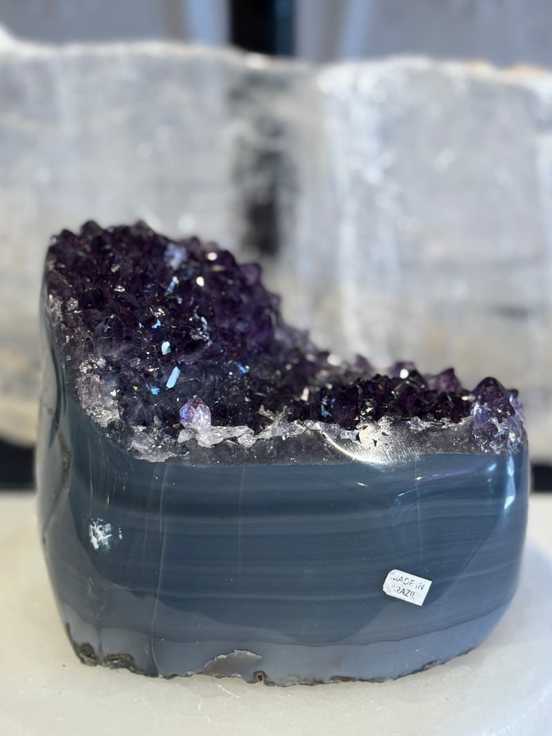 Agate with Amethyst Cluster