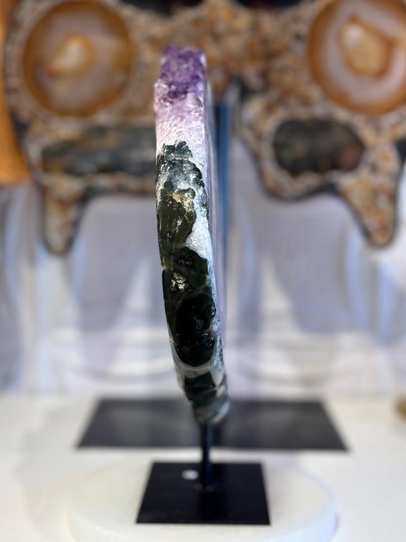 Amethyst Slab with Calcite on Stand