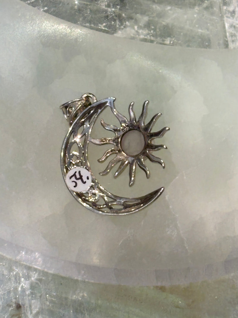 Sterling Silver Sun and Moon Pendant with Rose Quartz