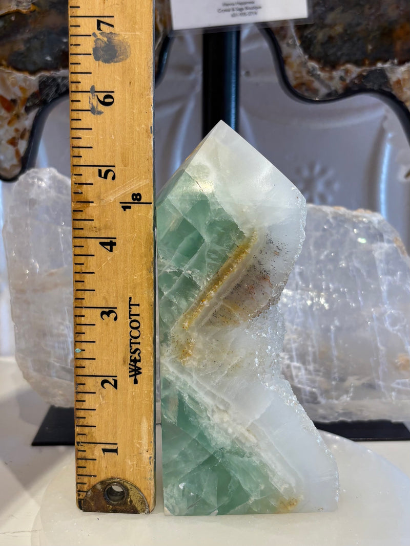 Green Fluorite with Druzy Quartz Tower