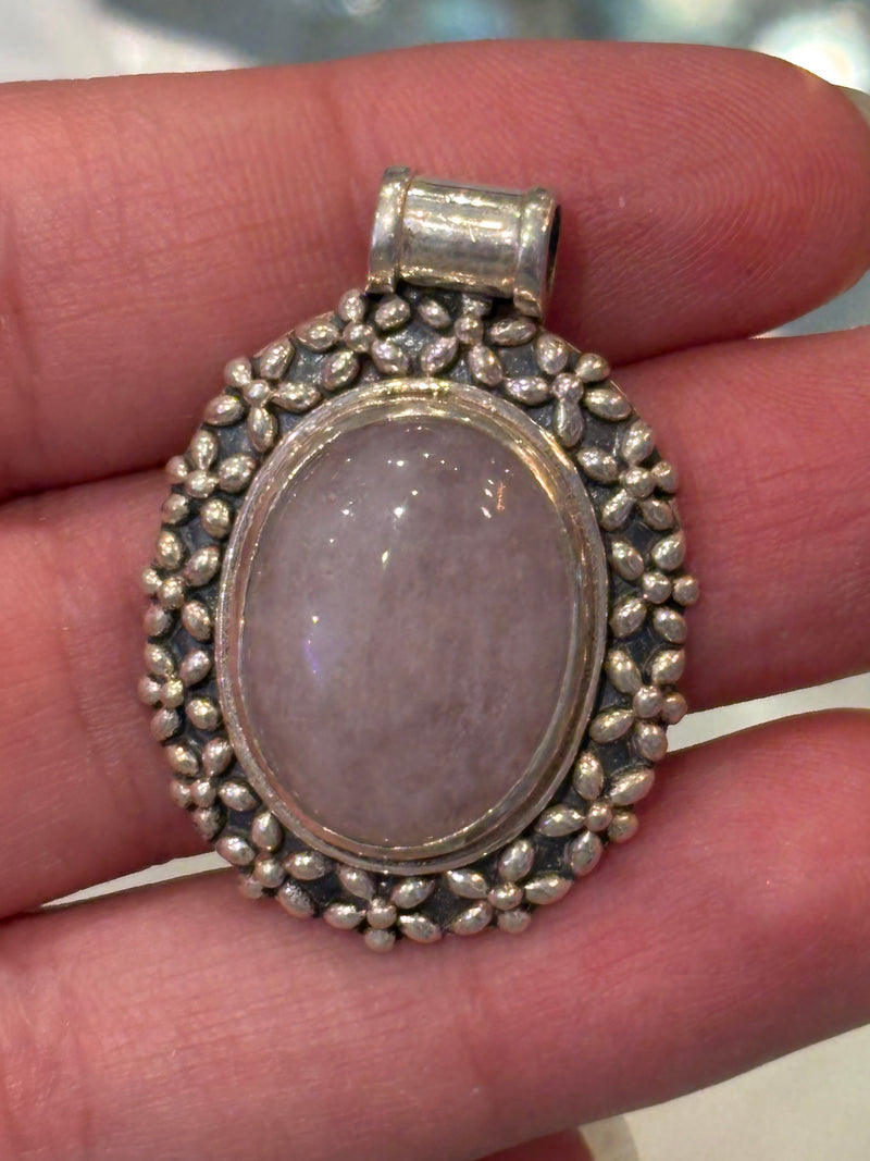 Sterling Silver Sun Rose Quartz Pendant