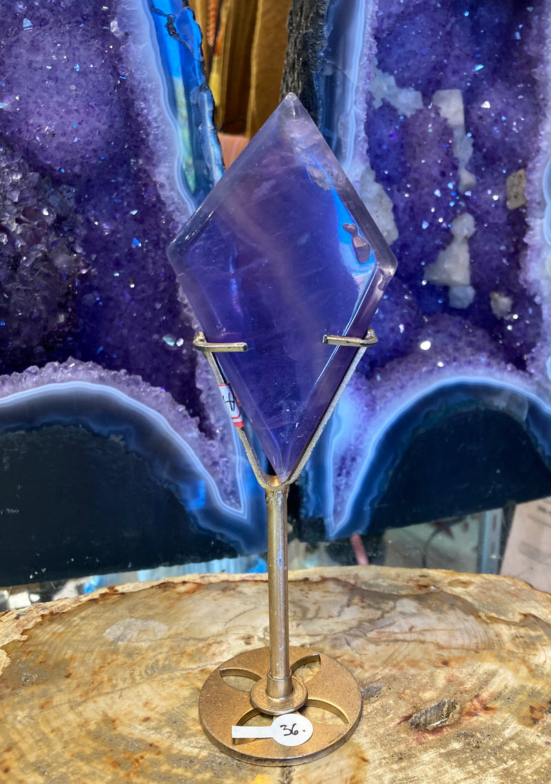 Diamond Shape Purple Fluorite with Stand