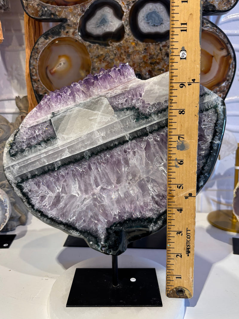 Amethyst Slab with Calcite on Stand