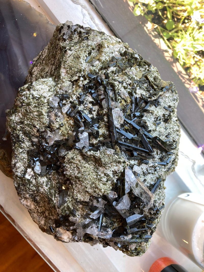 Multi-mineral Cluster with Clear Quartz, Black Tourmaline, Green Tourmaline, and Smoky Citrine