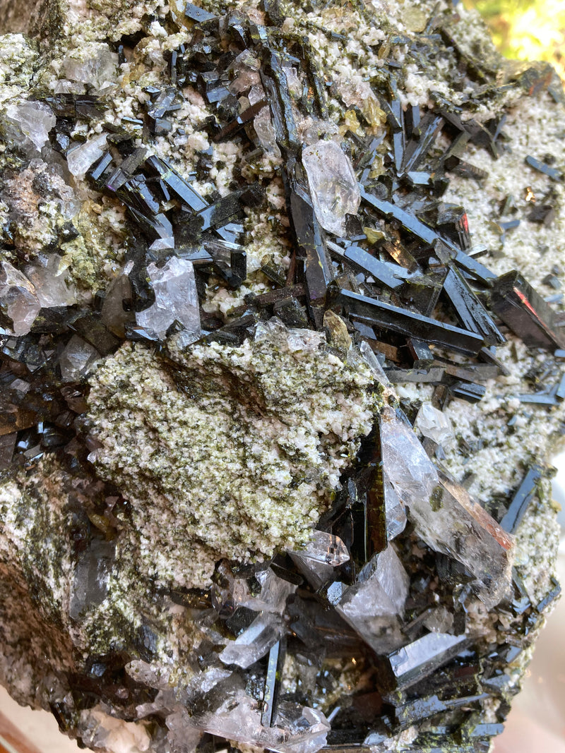 Multi-mineral Cluster with Clear Quartz, Black Tourmaline, Green Tourmaline, and Smoky Citrine