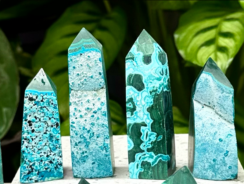 Natural Chrysocolla Malachite Obelisk Tower Point