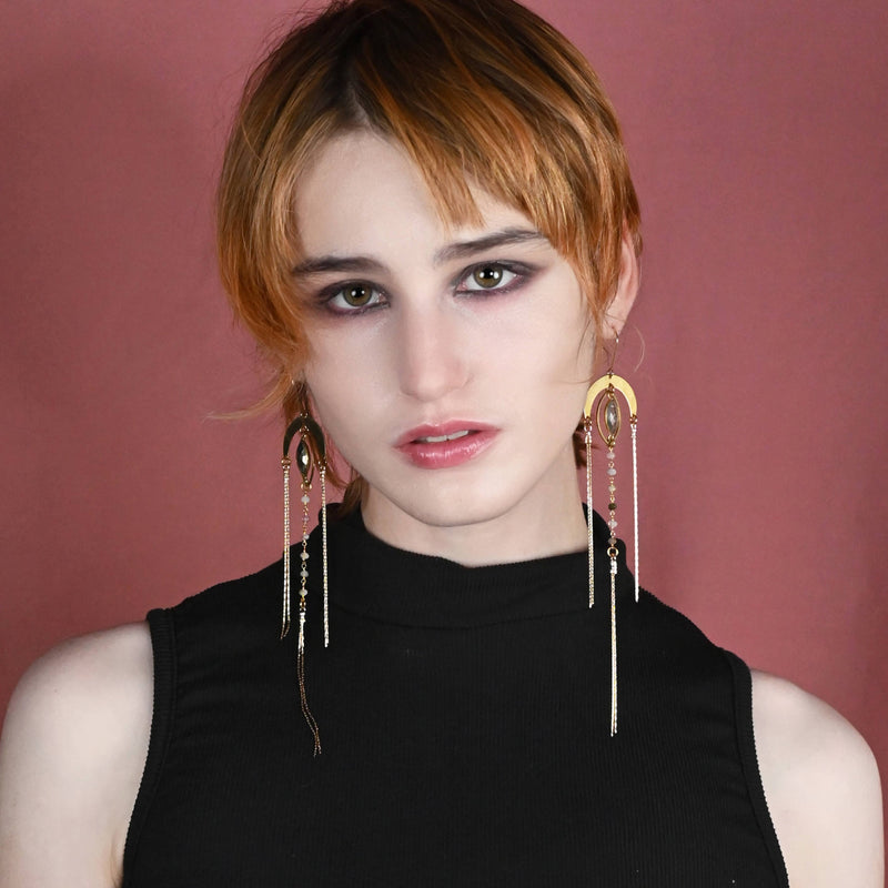 Dramatic Super Charged Goddess Energy 6 Tourmaline Arch Ear: Labradorite