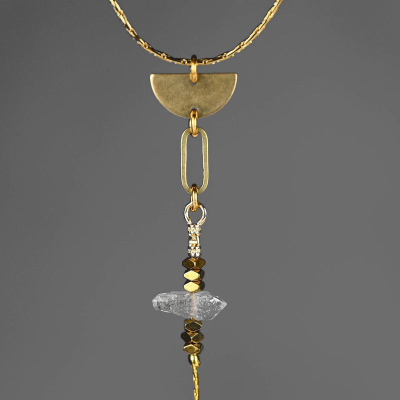 Herkimer Diamond Golden Tri Necklace: 16 + Extender