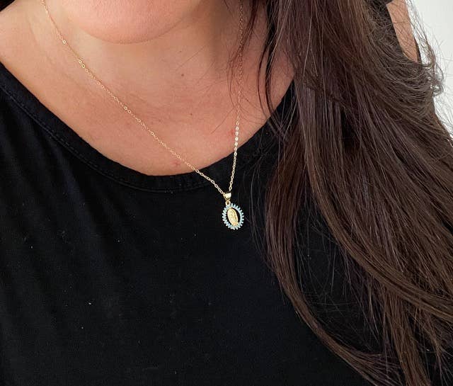 Crystal Virgin Mary Necklace, Religious Jewelry Gift: Hot pink / 18"(most popular)