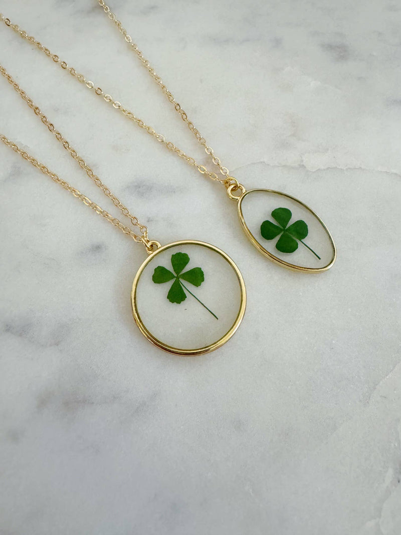 St. Patricks Day Jewelry, Green Four Leaf Clover Necklace: 18"(popular for adults) / Oval
