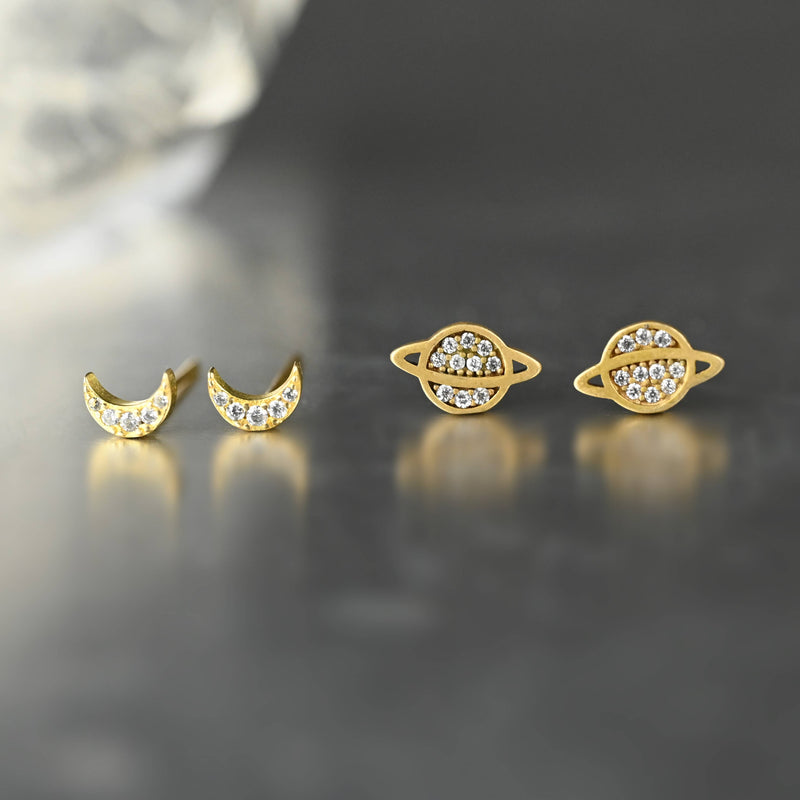 To The Moon & Back Studs with Pave Stones