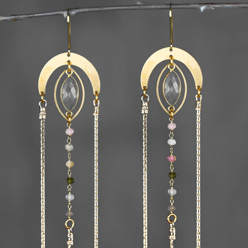 Dramatic Super Charged Goddess Energy 6 Tourmaline Arch Ear: Labradorite