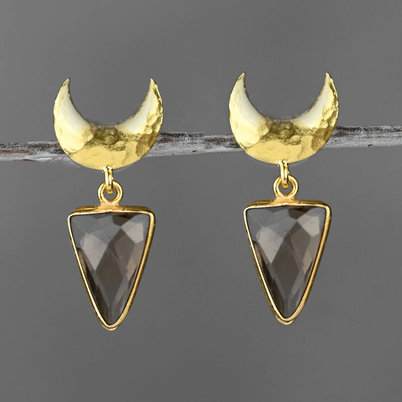 Hammered Crescent Top w/ Semi Precious Triangle Drop Earring: Amethyst