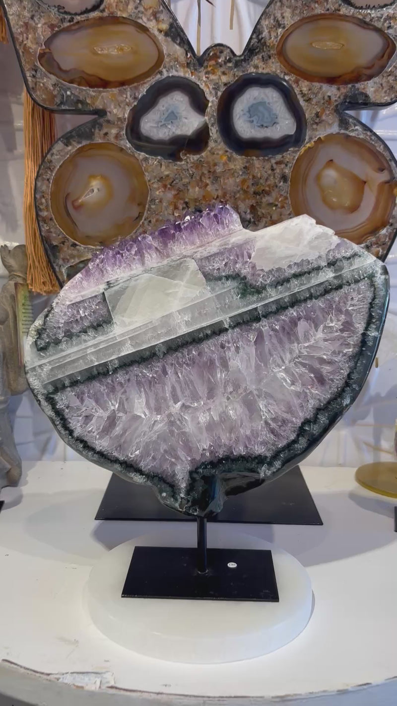 Amethyst Slab with Calcite on Stand