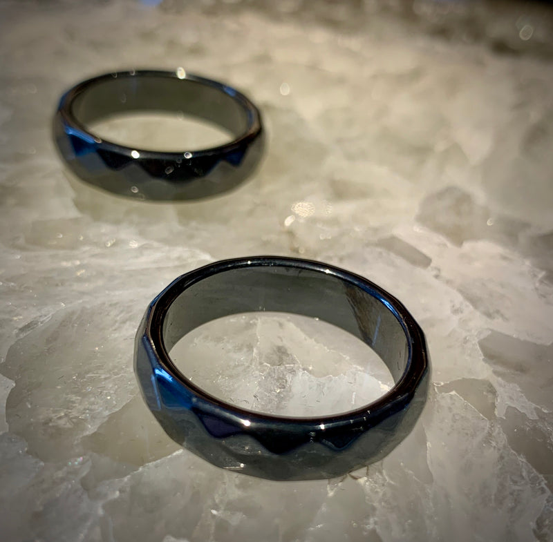 Faceted Hematite rings