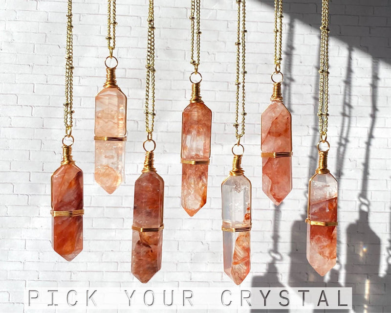 Lepidocrocite Crystal Point Necklace, Gold Wire Wrapped Jewelry, Raw Crystal, Madagascar Hematoid Fire Quartz Pick Your Crystal