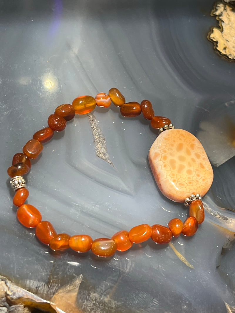 Carnelian and Coral Agate with Buddha Bracelet