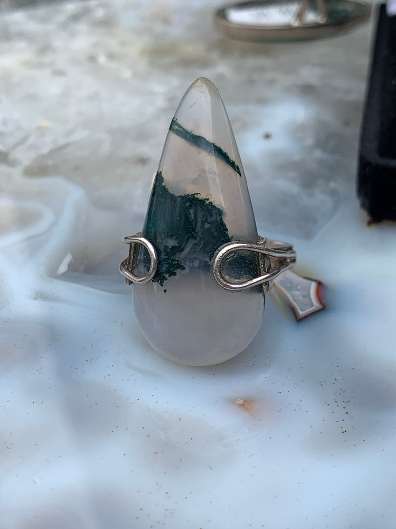 Moss Agate Ring 8.5