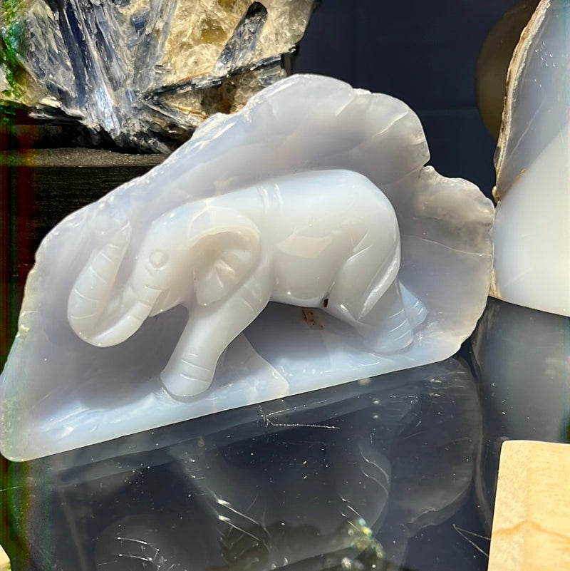 Blue Chalcedony Elephant Hand Carving