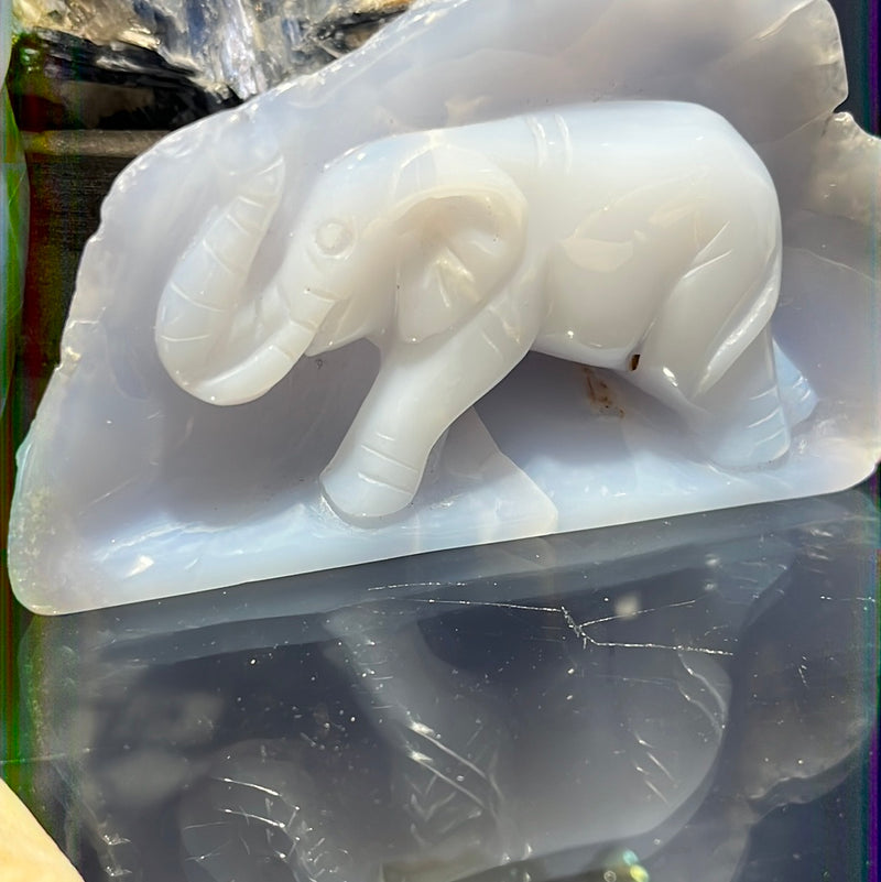 Blue Chalcedony Elephant Hand Carving