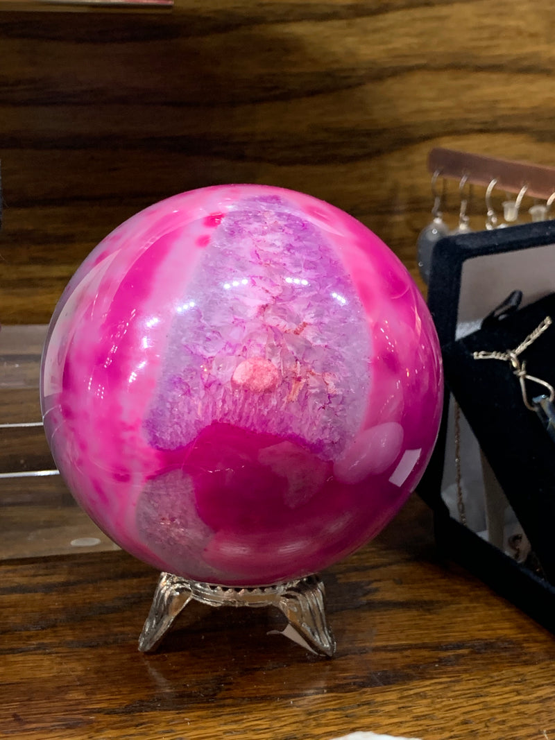 Pink And Gray Agate Sphere